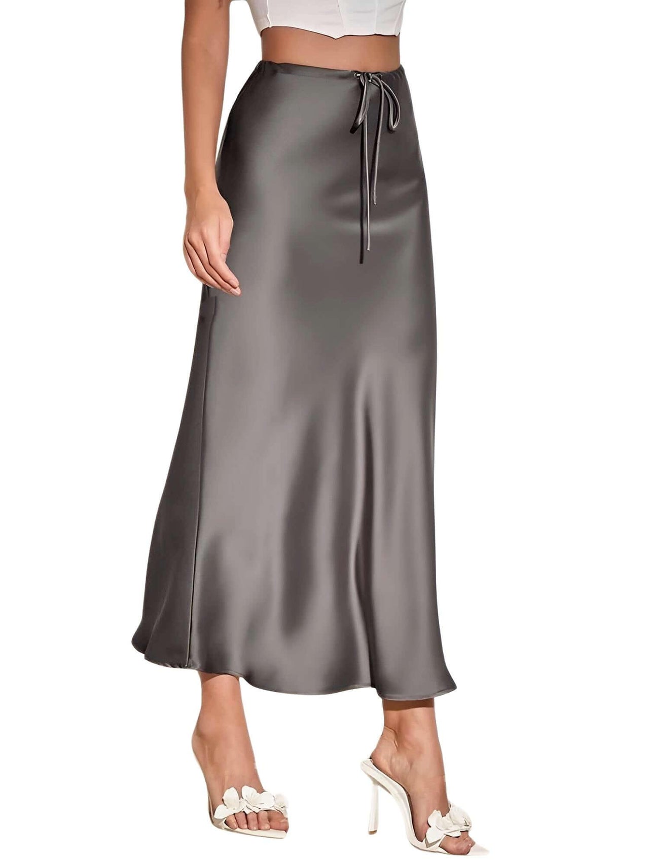 Trendy High Waist A Line Long Satin Skirts For Women -, Skirts , Drestiny , Australia, Beige, Black, Brown, Chocolate, FR, Grey, L, M, New Zealand, S, Skirts, United Kingdom, United States, XL , Drestiny , www.shopdrestiny.com