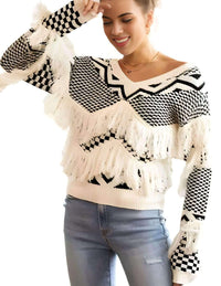 Thumbnail for Vintage White Fringe Sweater For Women -, Sweater , Drestiny , Australia, Black, L, M, New Zealand, Off White, One Shoulder, Pullovers, S, Sweaters, United Kingdom, United States, XL , Drestiny , www.shopdrestiny.com