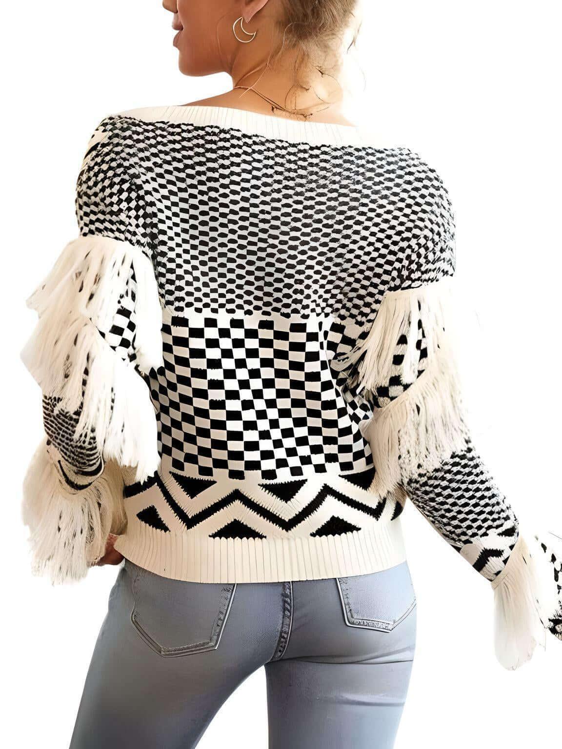 Vintage White Fringe Sweater For Women -, Sweater , Drestiny , Australia, Black, L, M, New Zealand, Off White, One Shoulder, Pullovers, S, Sweaters, United Kingdom, United States, XL , Drestiny , www.shopdrestiny.com