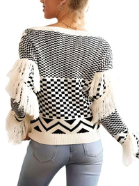 Thumbnail for Vintage White Fringe Sweater For Women -, Sweater , Drestiny , Australia, Black, L, M, New Zealand, Off White, One Shoulder, Pullovers, S, Sweaters, United Kingdom, United States, XL , Drestiny , www.shopdrestiny.com