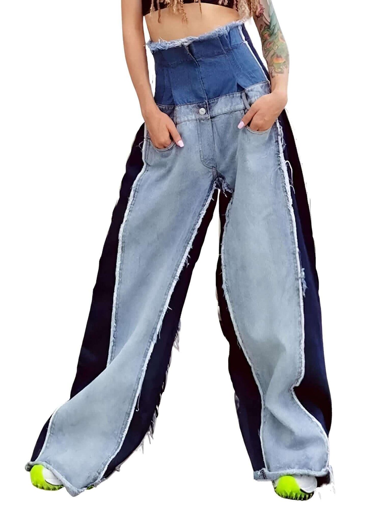 Wide Leg High Waist Denim Patchwork Jeans For Women -, Jeans , Drestiny , Australia, Blue, Canada, Casual Pants, Dark Blue, Jeans, L, M, New Zealand, S, United Kingdom, United States, XL, XXL , Drestiny , www.shopdrestiny.com