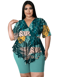 Thumbnail for Women's 2-Piece Plus Size Short Set -, Outfit Sets , Drestiny , 4XL, Australia, Black, Blue, Casual Shirts, Green, New Zealand, Sets, Short Sets, Short Sleeves, Shorts, United Kingdom, United States, XL, XXL, XXXL , Drestiny , www.shopdrestiny.com