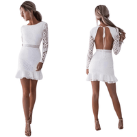 Thumbnail for Women's Backless Long Sleeve Short Mini White Dress -, Dress , Drestiny , Australia, Canada, L, Long Sleeves, M, Mini Dresses, New Zealand, S, United Kingdom, United States, White, XL , Drestiny , www.shopdrestiny.com