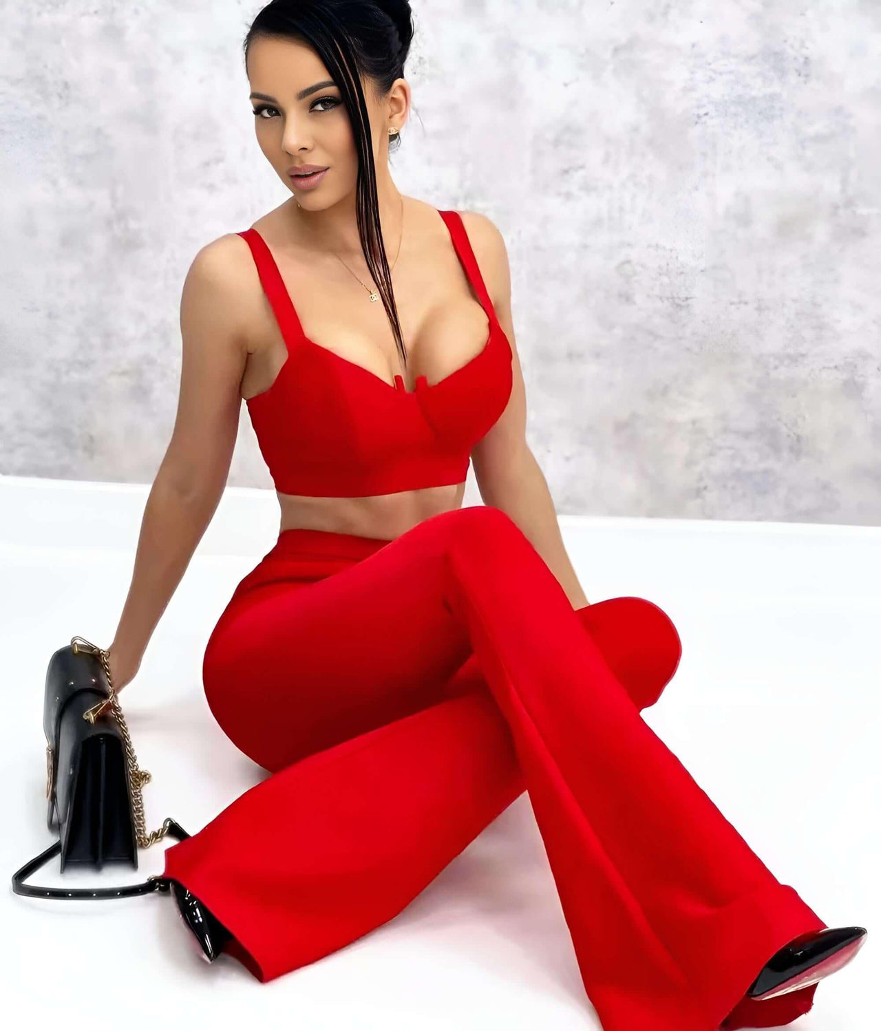 Women's Bandage 2-Piece Set Including High Waist Flared Pants and Crop Top -, Pant Sets , Drestiny , Australia, Black, Blue, Crop Tops, Green, Grey, L, Light Blue, Lilac, M, New Zealand, Olive, Pant Sets, Purple, Red, S, Sets, Sleeveless, United Kingdom, United States, White, XS , Drestiny , www.shopdrestiny.com