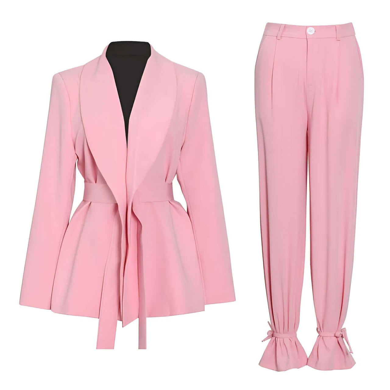 Women's Belted Blazer + High Waist Pants Set -, Sets , Drestiny , Australia, Black, Blazers, Canada, Dress Pants, FR, Jackets, L, M, New Zealand, Pant Sets, Pant Suits, Pink, S, Sets, Suits, United Kingdom, United States, White, XL , Drestiny , www.shopdrestiny.com