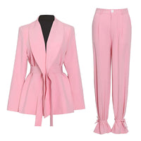 Thumbnail for Women's Belted Blazer + High Waist Pants Set -, Sets , Drestiny , Australia, Black, Blazers, Canada, Dress Pants, FR, Jackets, L, M, New Zealand, Pant Sets, Pant Suits, Pink, S, Sets, Suits, United Kingdom, United States, White, XL , Drestiny , www.shopdrestiny.com