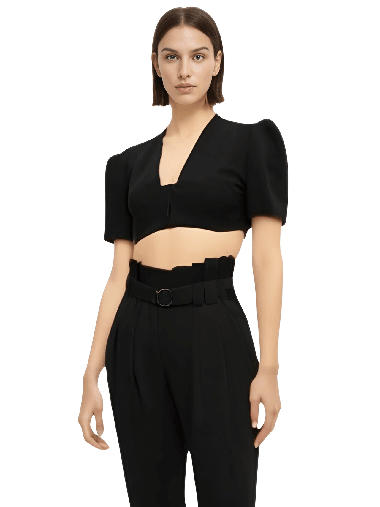 Women's Black Short Sleeve Crop Top & Black Pants Set -, Sets , Drestiny , Australia, Black, Canada, Casual Pants, Casual Shirts, Crop Tops, Dress Pants, FR, L, M, New Zealand, Pant Sets, S, Short Sleeves, United Kingdom, United States , Drestiny , www.shopdrestiny.com