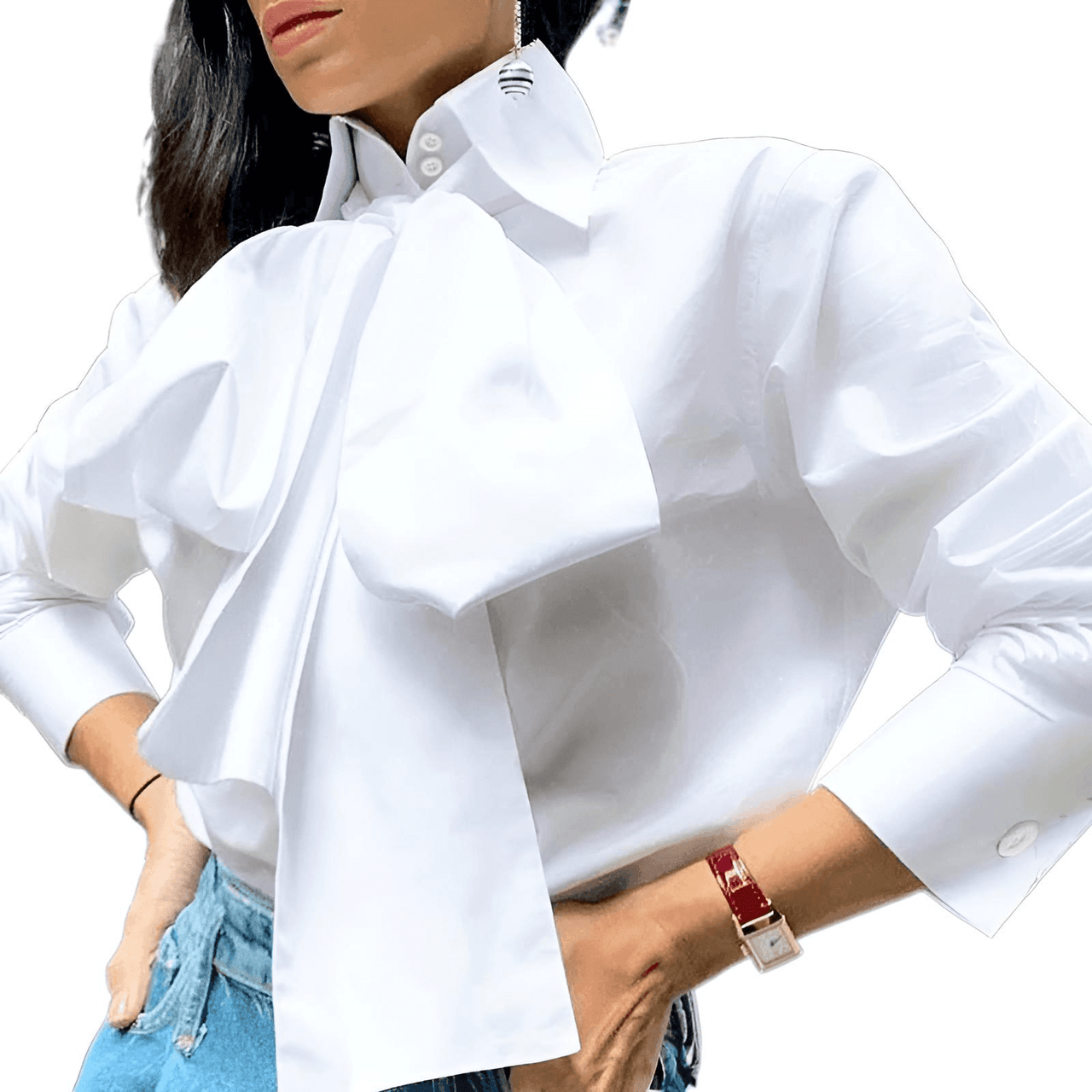 Women's Bow Tie Long Sleeve Blouse -, Shirts & Tops , Drestiny , 4XL, 5XL, Australia, Black, Blouses, Canada, FR, L, Long Sleeves, M, New Zealand, S, United Kingdom, United States, White, XL, XXL, XXXL , Drestiny , www.shopdrestiny.com