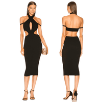 Thumbnail for Women's Cut Out Halter Midi Black Bandage Dress -, Dress , Drestiny , Australia, Black, Canada, FR, Knee Length Dresses, L, M, Midi Dresses, New Zealand, S, Sleeveless, Strapless, United Kingdom, United States, XL, XS , Drestiny , www.shopdrestiny.com