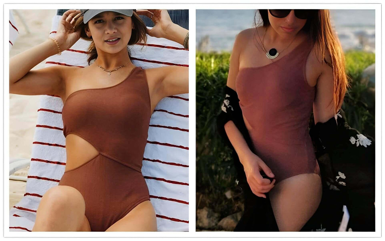 Women's Cut Out One-Piece Swimsuit -, Swimwear , Drestiny , Australia, Brown, Canada, FR, L, M, New Zealand, One Piece Swimwear, One Shoulder, S, United Kingdom, United States, XL, XS, XXL , Drestiny , www.shopdrestiny.com