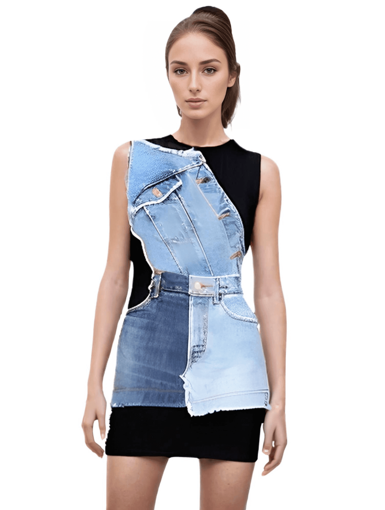 Women's Denim Patchwork Dress For Women -, Dress , Drestiny , Australia, Black, Blue, Canada, Dark Blue, L, Light Blue, M, Mini Dresses, New Zealand, S, Sleeveless, United Kingdom, United States, XL , Drestiny , www.shopdrestiny.com