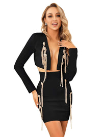 Thumbnail for Women's Designer Fashion Two Piece Body-Con Bandage Dress -, Sets , Drestiny , Australia, Black, Crop Tops, L, Long Sleeves, M, New Zealand, S, Skirt Sets, Skirts, United Kingdom, United States, White, XS , Drestiny , www.shopdrestiny.com