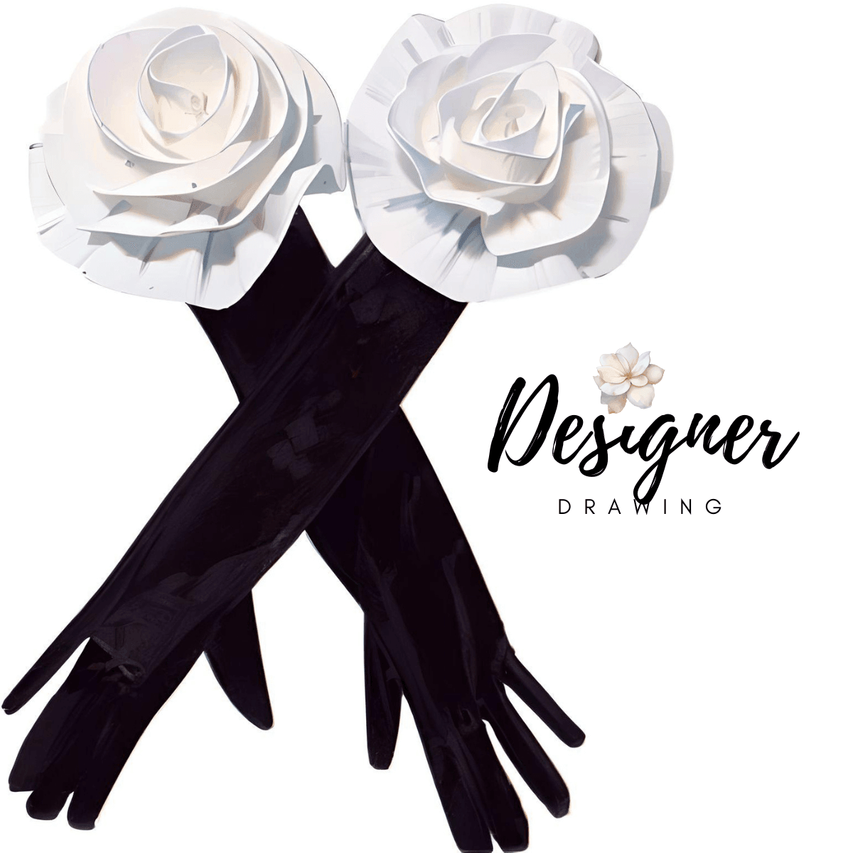 Women's Elegant White Flower Long Black Velvet Gloves - NEW Red Velvet Gloves! -, Gloves , Drestiny , Australia, Black, Canada, Gloves, New Zealand, Red, United Kingdom, United States , Drestiny , www.shopdrestiny.com