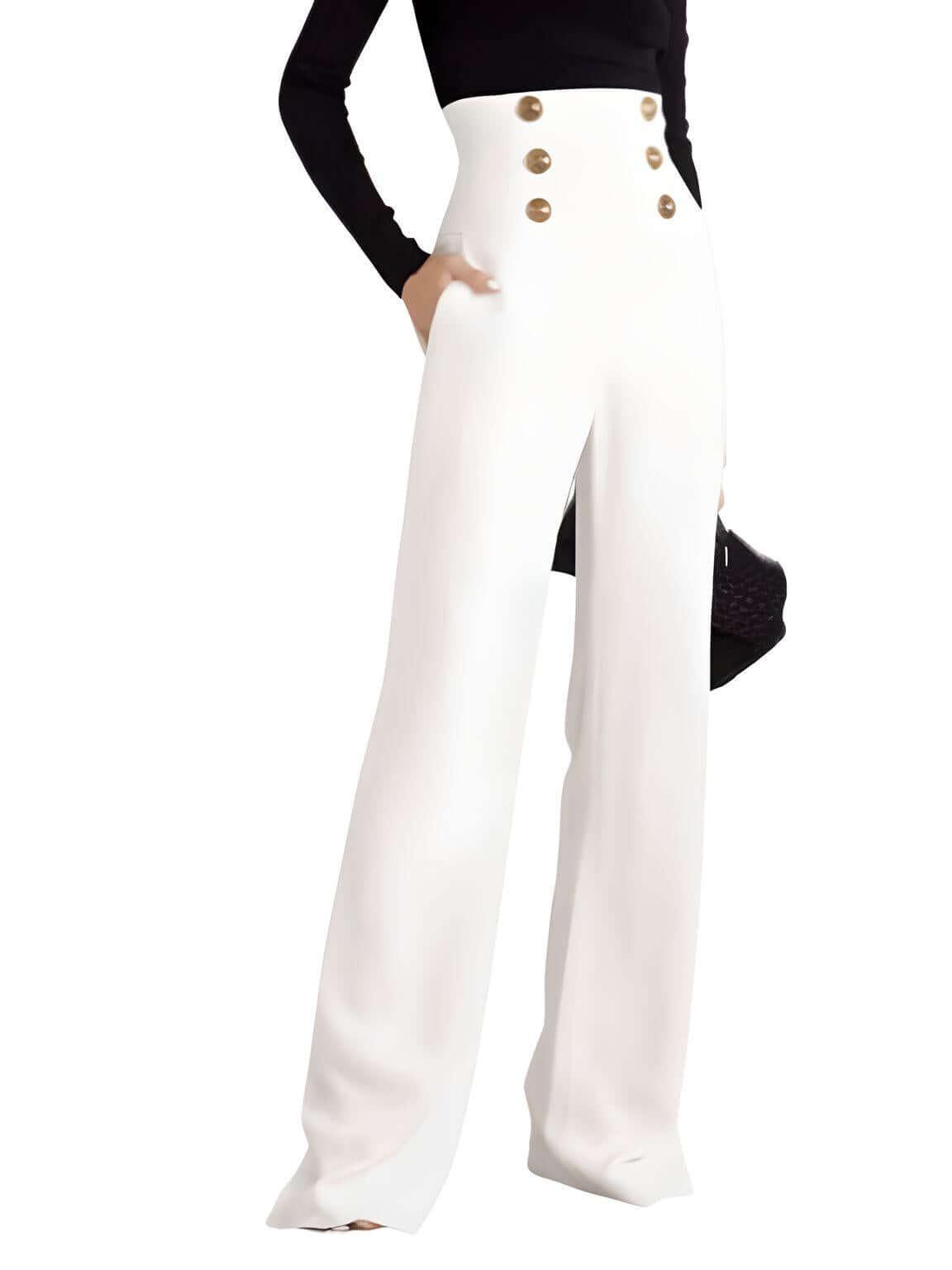 Women's Elegant White Wide-Leg Pants -, Pants , Drestiny , Australia, Canada, Casual Pants, Dress Pants, L, M, New Zealand, S, United Kingdom, United States, White, XL , Drestiny , www.shopdrestiny.com