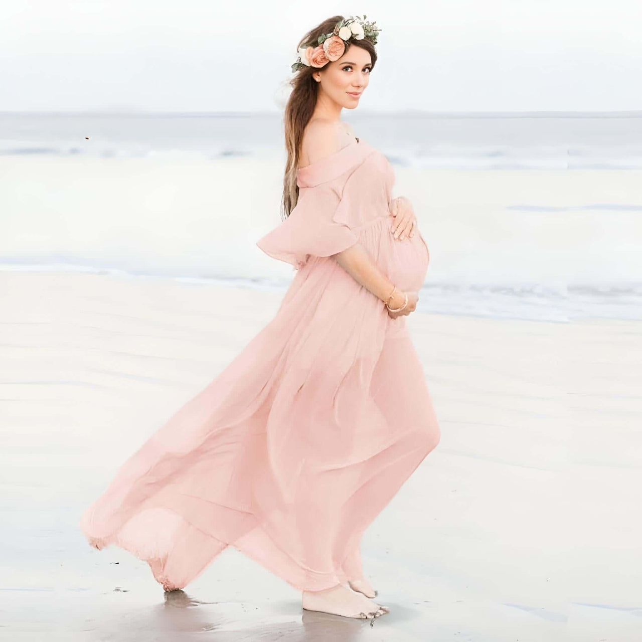 Women's Flowing Maternity Dress For Photo Shoots -, Dress , Drestiny , Australia, Canada, Dresses, FR, L, M, New Zealand, Photo Shoot Attire, Pink, S, United Kingdom, United States, XL , Drestiny , www.shopdrestiny.com