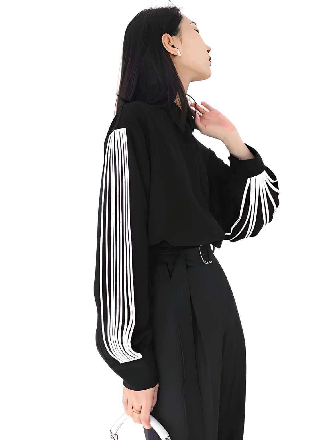 Women's High Fashion Lapel Blouse -, Blouse , Drestiny , Australia, Black, Blouses, Canada, Dress Shirts, L, Long Sleeves, M, New Zealand, S, United Kingdom, United States, White, XL, XXL , Drestiny , www.shopdrestiny.com