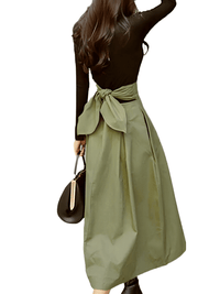 Thumbnail for Women's High Waist Bow Skirt -, Skirts , Drestiny , Australia, Black, Canada, Green, L, M, New Zealand, Olive Green, S, Skirts, United Kingdom, United States, XL , Drestiny , www.shopdrestiny.com