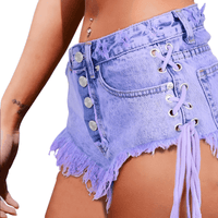 Thumbnail for Women's High-Waist Mini Side Tie Jean Shorts -, Shorts , Drestiny , Australia, Blue, FR, New Zealand, Purple, Shorts, Turquoise, United Kingdom, United States , Drestiny , www.shopdrestiny.com