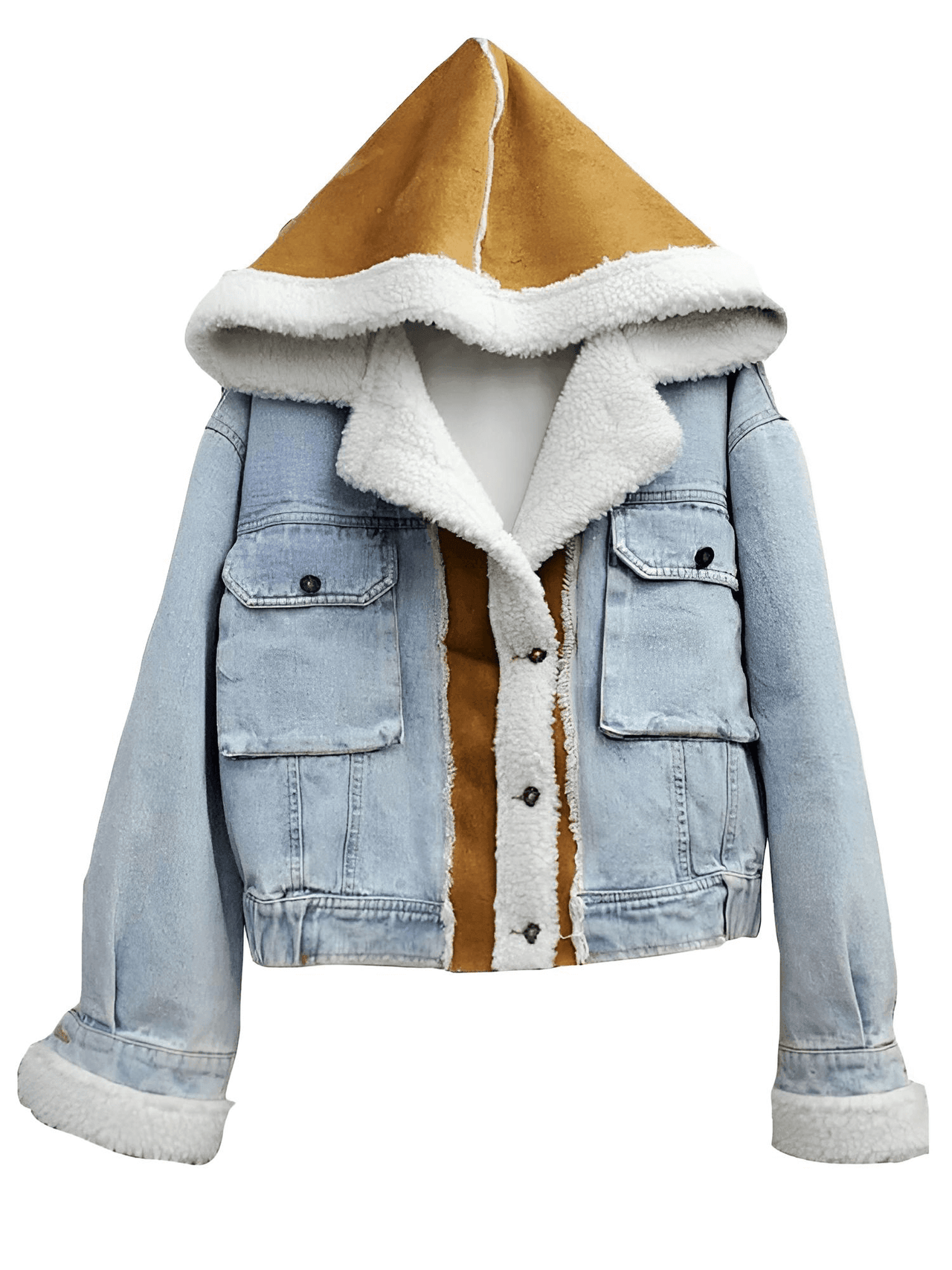 Women's Hooded Patchwork Denim Jacket -, Coat , Drestiny , Australia, Blue, Brown, Canada, Coats, FR, Jackets, L, Light Blue, M, New Zealand, S, United Kingdom, United States, White, XL , Drestiny , www.shopdrestiny.com