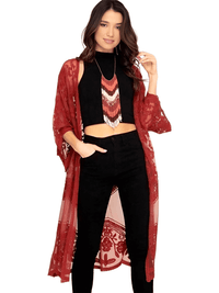 Thumbnail for Women's Lace Kimono Top -, Cardigan , Drestiny , Australia, Black, Blouses, Brown, Canada, Dark Blue, Dark Olive Green, Dark Red, Dress Shirts, Gold, Light Blue, New Zealand, Pink, Sienna, United Kingdom, United States, White, Wine Red , Drestiny , www.shopdrestiny.com