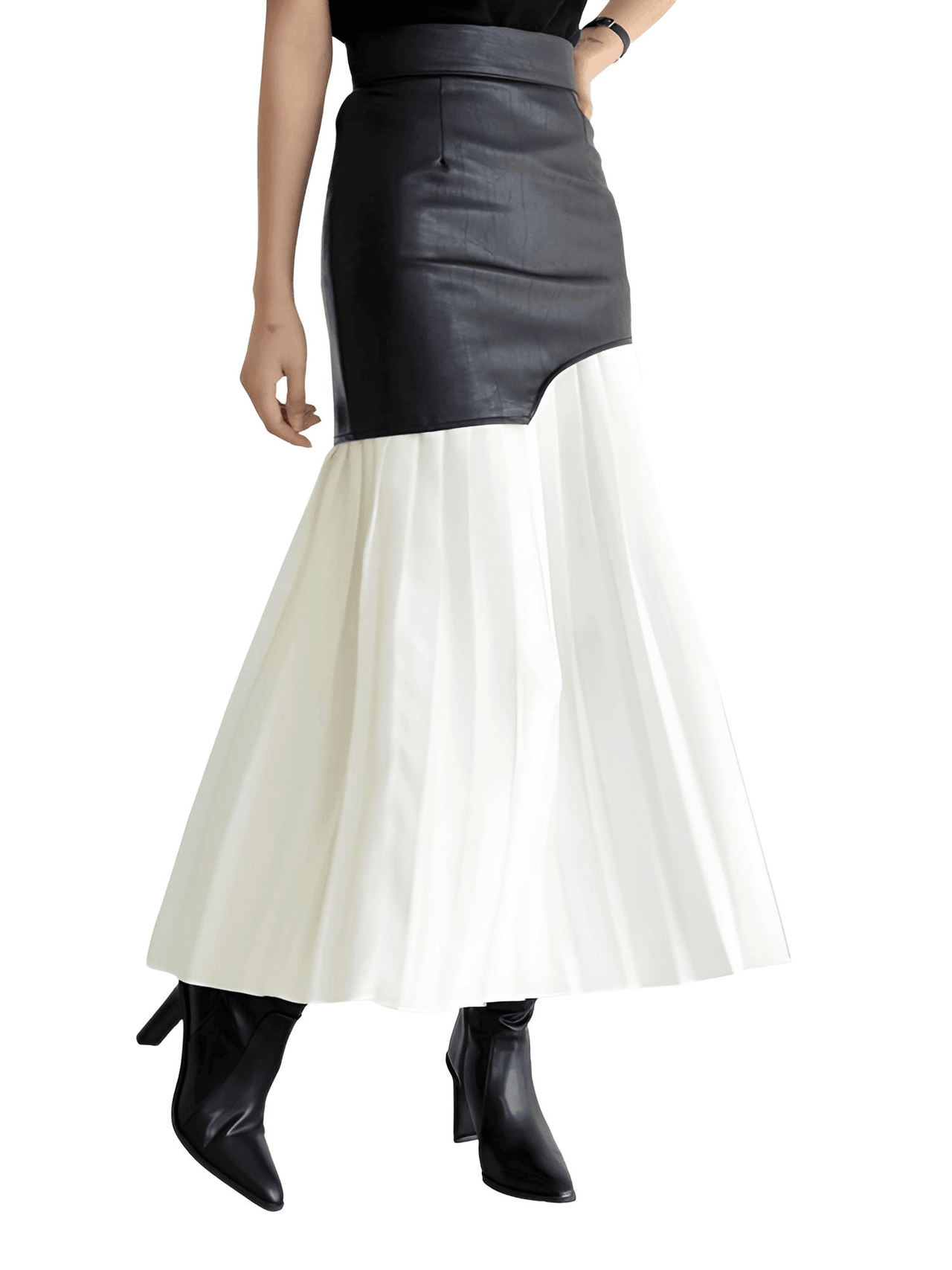 Women's Leather High Waist Patchwork Skirt -, Skirts , Drestiny , Australia, Black, Canada, L, M, New Zealand, S, Skirts, United Kingdom, United States, White, XL , Drestiny , www.shopdrestiny.com