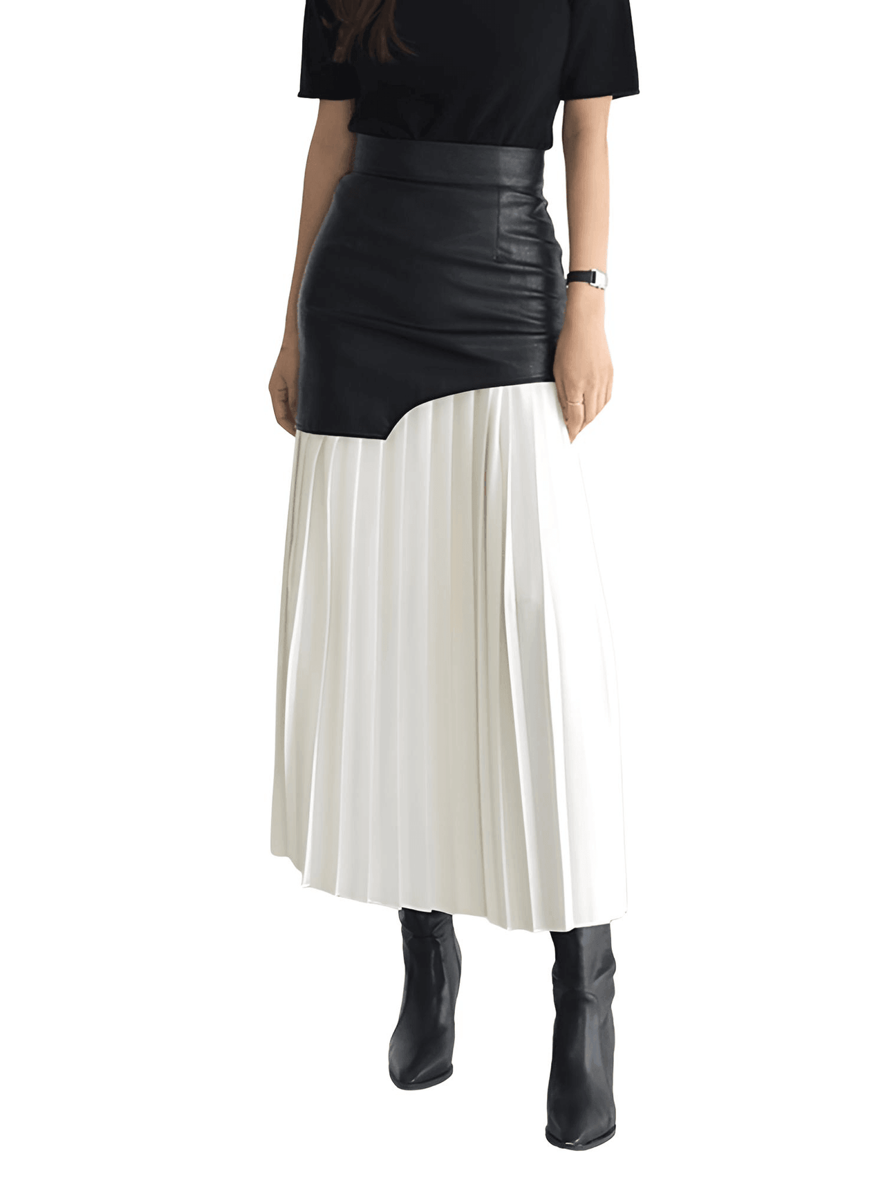 Women's Leather High Waist Patchwork Skirt -, Skirts , Drestiny , Australia, Black, Canada, L, M, New Zealand, S, Skirts, United Kingdom, United States, White, XL , Drestiny , www.shopdrestiny.com