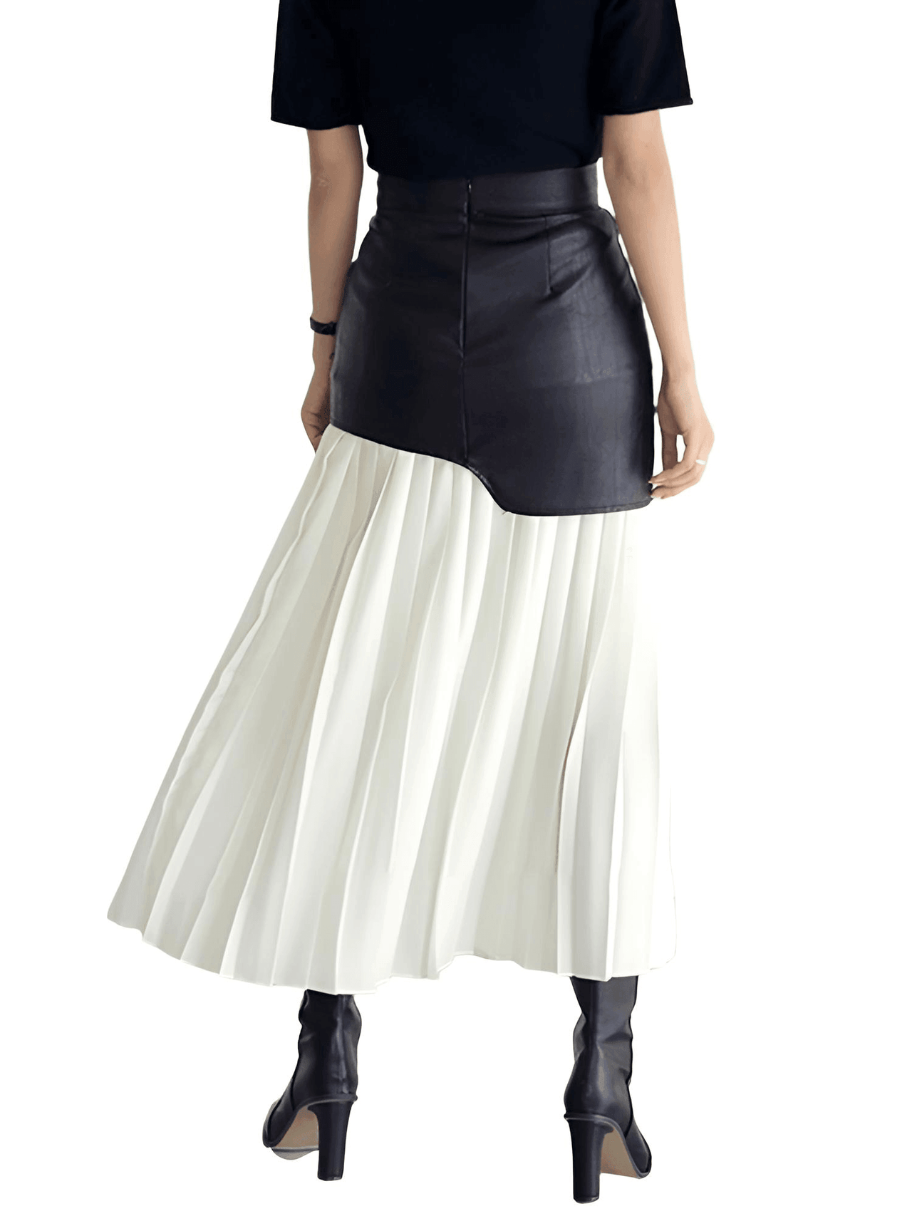 Women's Leather High Waist Patchwork Skirt -, Skirts , Drestiny , Australia, Black, Canada, L, M, New Zealand, S, Skirts, United Kingdom, United States, White, XL , Drestiny , www.shopdrestiny.com