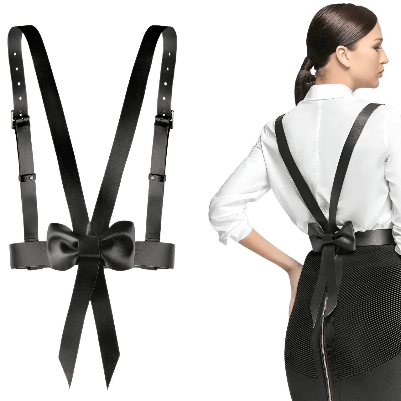 Women's Leather Suspenders With Bow -, Suspenders , Drestiny , Australia, Belts, Black, Gender_Women, New Zealand, Suspenders, United Kingdom, United States , Drestiny , www.shopdrestiny.com