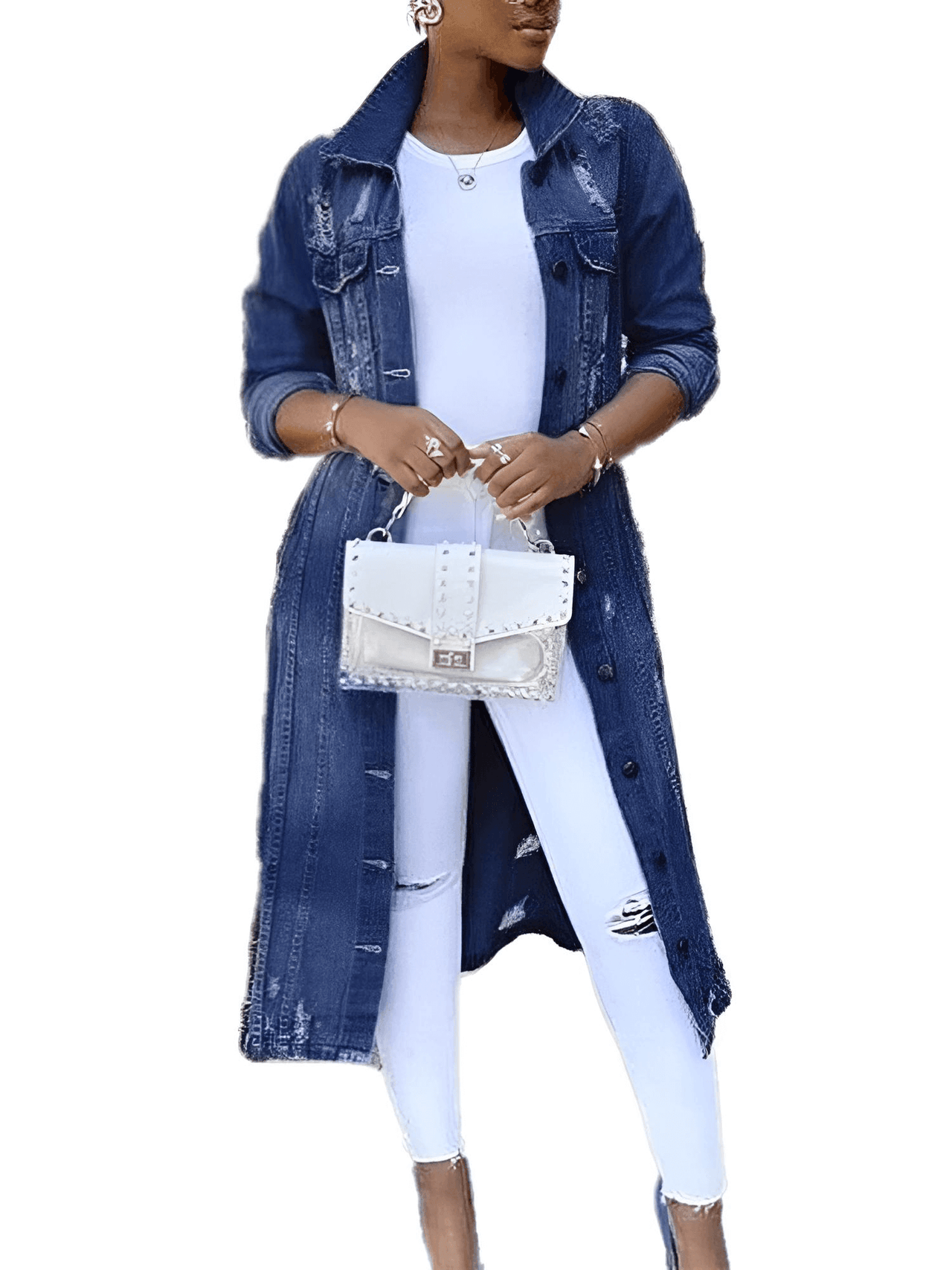 Women's Long Ripped Denim Jacket -, Jackets , Drestiny , Australia, Blue, Dark Blue, Jackets, L, Light Blue, M, New Zealand, S, United Kingdom, United States, XL, XXL, XXXL , Drestiny , www.shopdrestiny.com