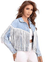 Thumbnail for Women's Loose Tassel Washed Blue Denim Jacket - Now in Black Too! -, Jackets , Drestiny , Australia, Black, Blue, Coats, Jackets, L, M, New Zealand, S, United Kingdom, United States, XS , Drestiny , www.shopdrestiny.com