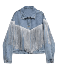 Thumbnail for Women's Loose Tassel Washed Blue Denim Jacket - Now in Black Too! -, Jackets , Drestiny , Australia, Black, Blue, Coats, Jackets, L, M, New Zealand, S, United Kingdom, United States, XS , Drestiny , www.shopdrestiny.com