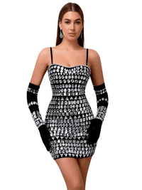 Thumbnail for Women's Luxury Diamond Bodycon Bandage Mini Dress With Gloves -, Dress , Drestiny , Australia, Black, Crop Tops, Gloves, L, M, Mini Dresses, New Zealand, S, Shorts, Skirts, Sleeveless, United Kingdom, United States, White, XS , Drestiny , www.shopdrestiny.com