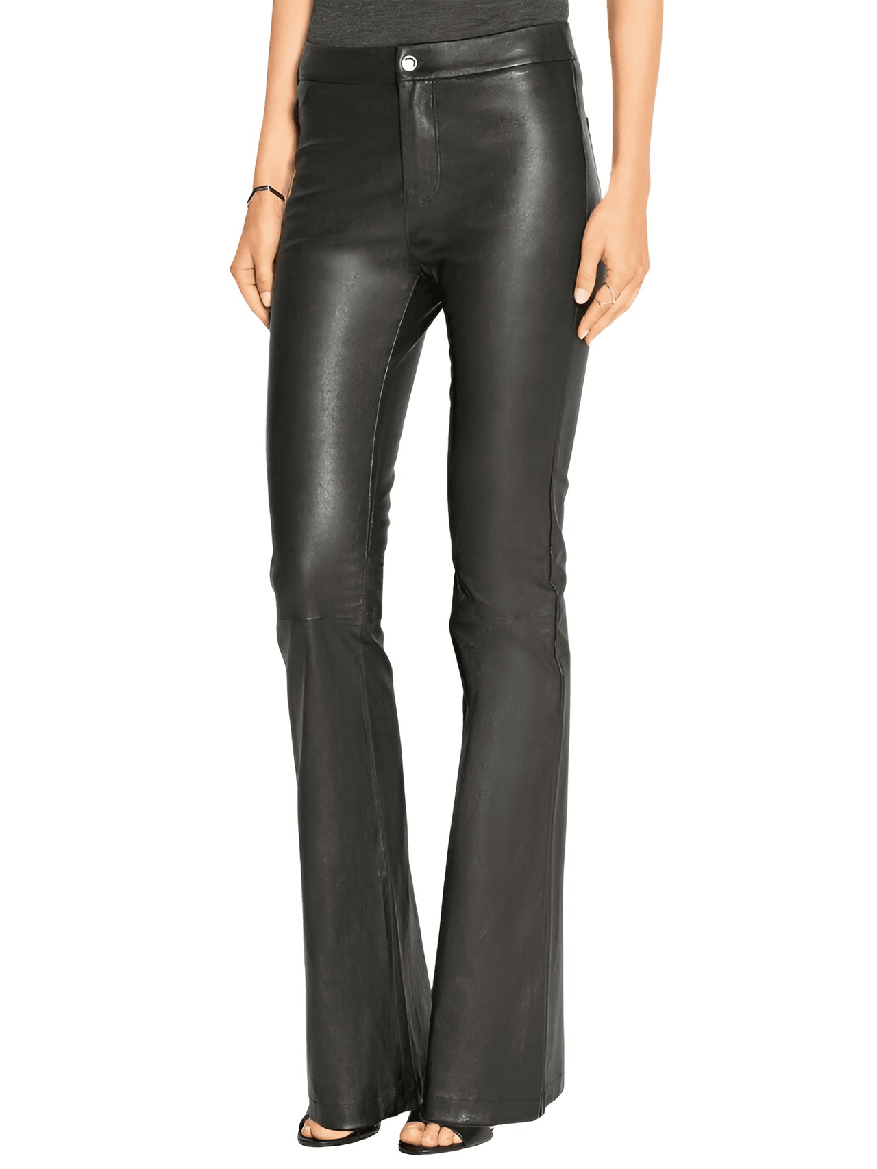 Women's Mid-Waist Slim Flare Black Leather Pants -, Pants , Drestiny , Australia, Black, Casual Pants, Dress Pants, FR, L, Leather Pants, M, New Zealand, S, United Kingdom, United States, XL, XS, XXL , Drestiny , www.shopdrestiny.com