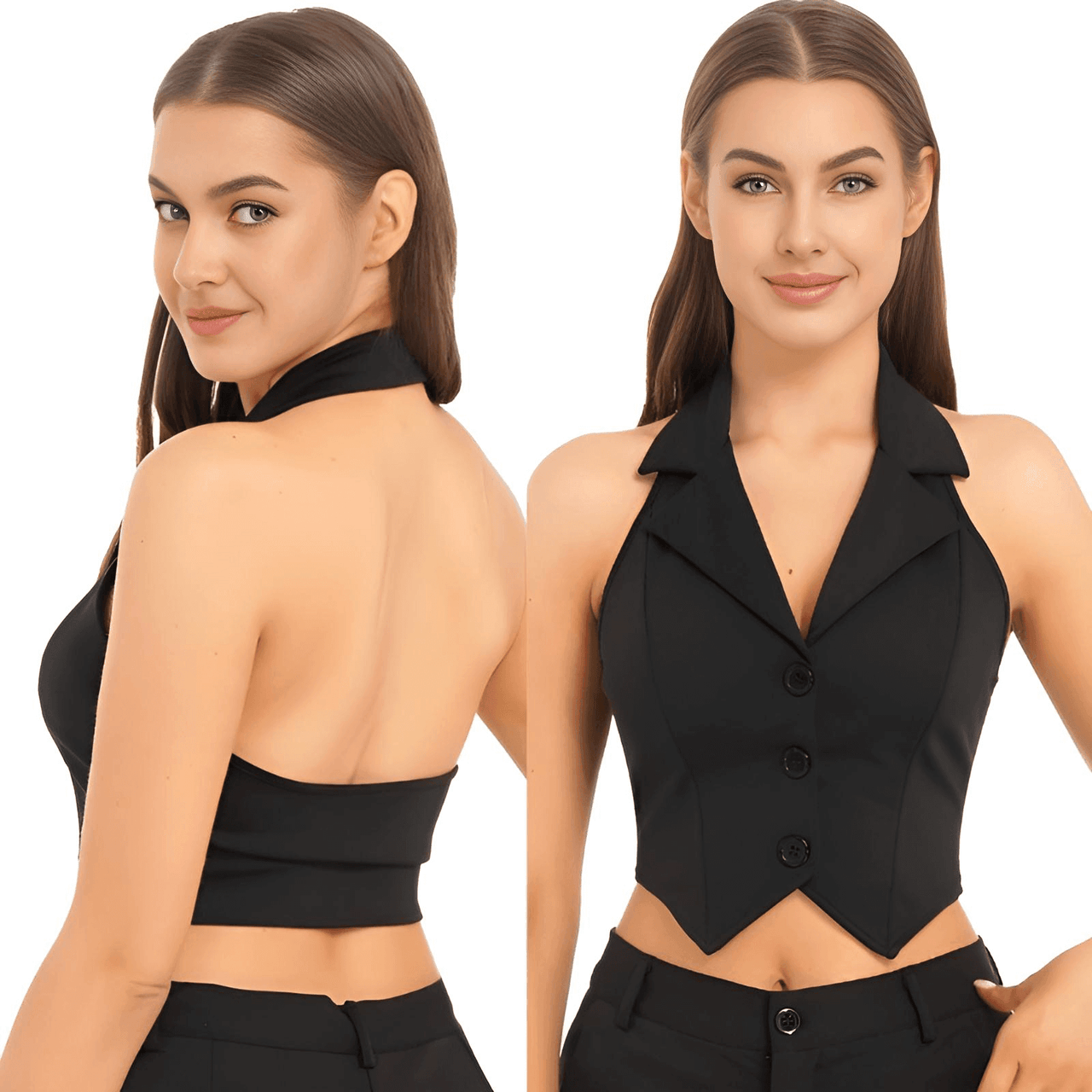 Women's Office Chic Backless Halter V-Neck Crop Vest -, Vests , Drestiny , Australia, Black, Brown, Canada, Dark Blue, Khaki, L, M, Navy, New Zealand, S, United Kingdom, United States, Vests, White, XL, XXL , Drestiny , www.shopdrestiny.com