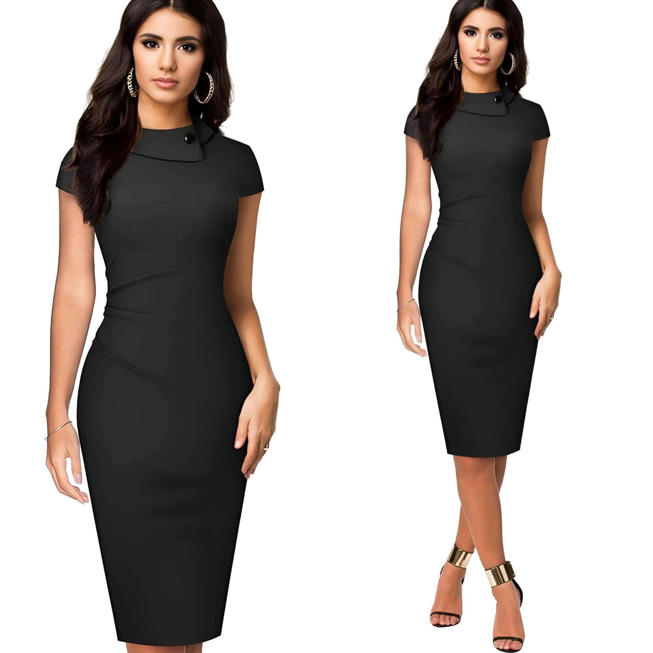 Women's Office Pencil Dress -, Dress , Drestiny , Australia, Black, Canada, Champagne, Fuchsia, Knee Length Dresses, L, Light Blue, Long Sleeves, M, Midi Dresses, Navy, New Zealand, S, Short Sleeves, Turquoise, United Kingdom, United States, XL, XXL , Drestiny , www.shopdrestiny.com