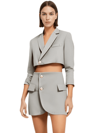 Thumbnail for Women's Blazer Mini Skirt Set One Button Cropped Blazer And Cross Slit Skirt Set -, Sets , Drestiny , Australia, Black, Blazers, Crop Tops, FR, Grey, Ivory, Jackets, Khaki, L, Long Sleeves, M, Off White, S, Sets, Skirt Sets, Skirts, United Kingdom, United States , Drestiny , www.shopdrestiny.com