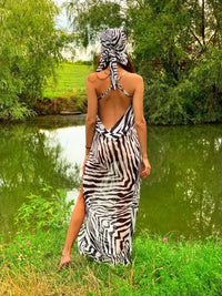 Thumbnail for Women's Open Back Zebra Print Beach Dress -, Dress , Drestiny , Australia, Black, Canada, L, M, Maxi Dresses, New Zealand, S, Sleeveless, United Kingdom, United States, White, XL , Drestiny , www.shopdrestiny.com