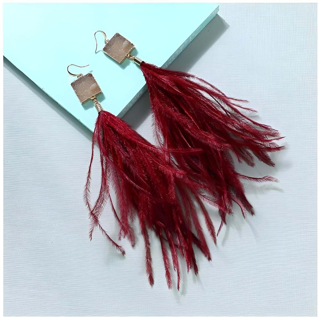 Women's Ostrich Feather Earrings -, Earrings , Drestiny , Australia, Blue, Canada, Earrings, Gender_Women, Grey, New Zealand, Red, Teal, United Kingdom, United States, Wine Red , Drestiny , www.shopdrestiny.com