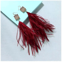 Thumbnail for Women's Ostrich Feather Earrings -, Earrings , Drestiny , Australia, Blue, Canada, Earrings, Gender_Women, Grey, New Zealand, Red, Teal, United Kingdom, United States, Wine Red , Drestiny , www.shopdrestiny.com