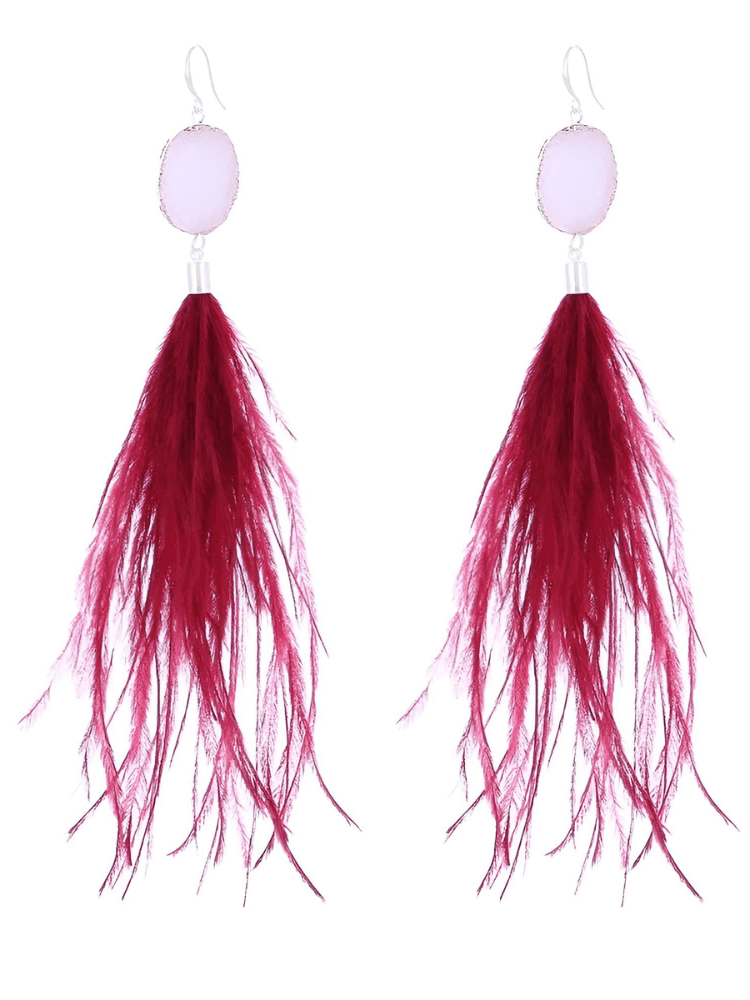 Women's Ostrich Feather Earrings -, Earrings , Drestiny , Australia, Blue, Canada, Earrings, Gender_Women, Grey, New Zealand, Red, Teal, United Kingdom, United States, Wine Red , Drestiny , www.shopdrestiny.com