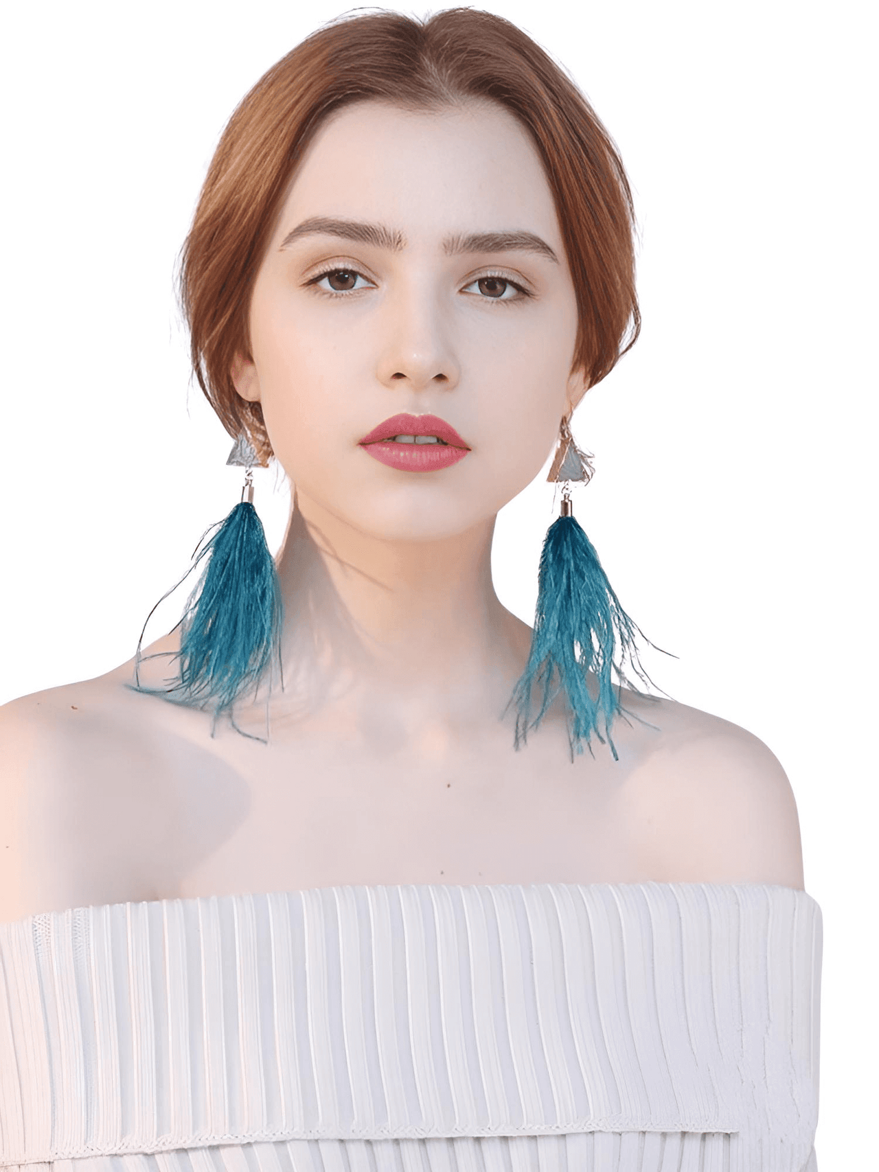 Women's Ostrich Feather Earrings -, Earrings , Drestiny , Australia, Blue, Canada, Earrings, Gender_Women, Grey, New Zealand, Red, Teal, United Kingdom, United States, Wine Red , Drestiny , www.shopdrestiny.com