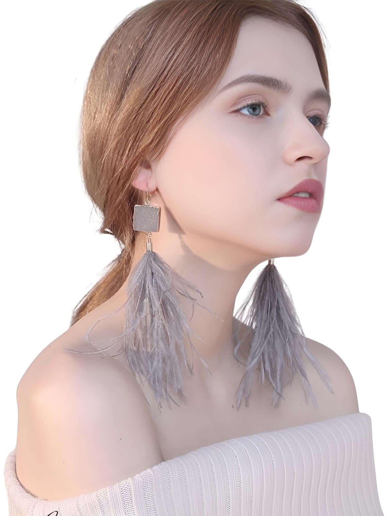 Women's Ostrich Feather Earrings -, Earrings , Drestiny , Australia, Blue, Canada, Earrings, Gender_Women, Grey, New Zealand, Red, Teal, United Kingdom, United States, Wine Red , Drestiny , www.shopdrestiny.com