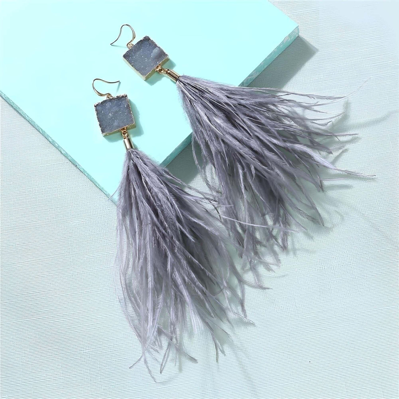 Women's Ostrich Feather Earrings -, Earrings , Drestiny , Australia, Blue, Canada, Earrings, Gender_Women, Grey, New Zealand, Red, Teal, United Kingdom, United States, Wine Red , Drestiny , www.shopdrestiny.com