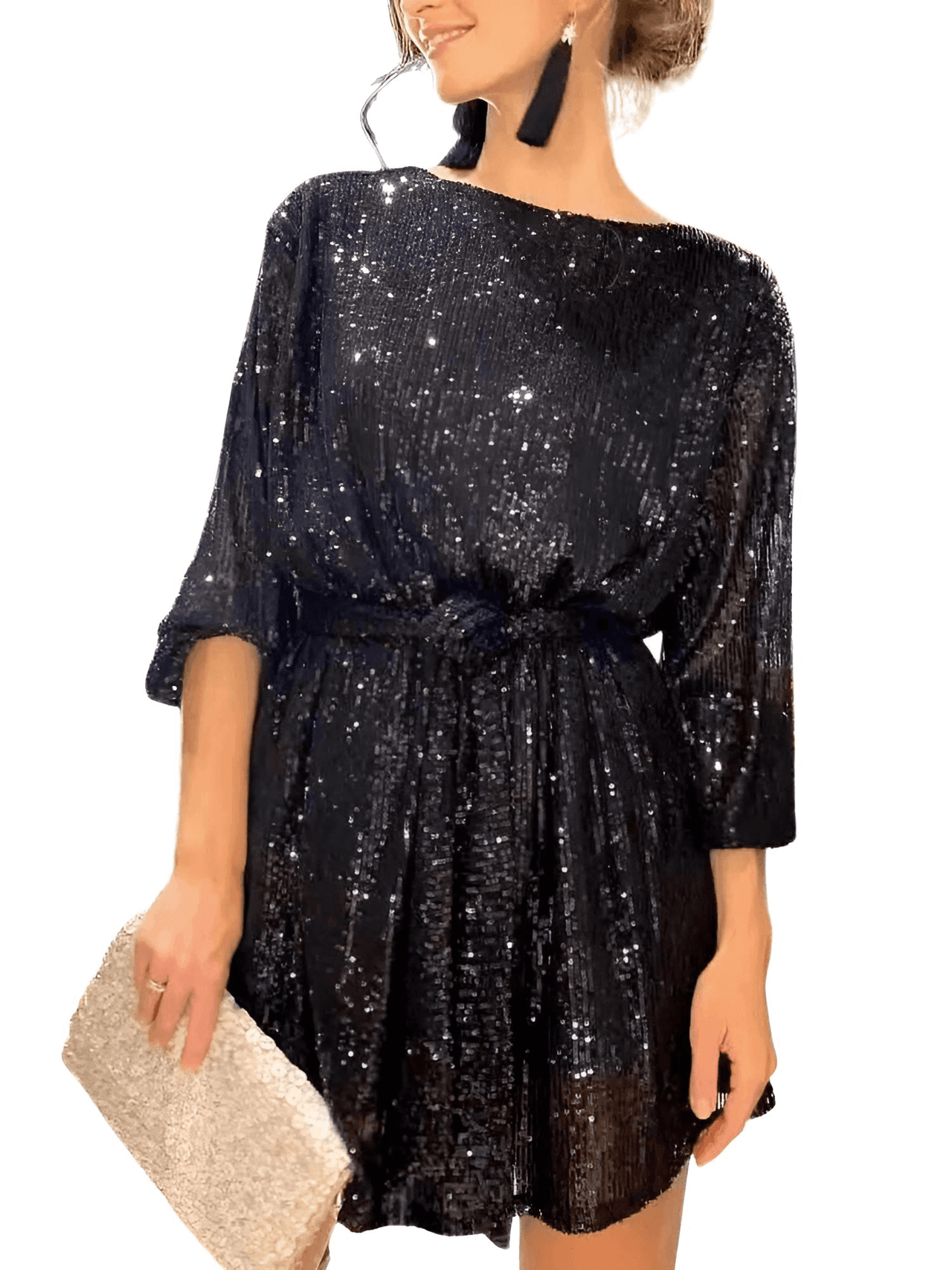 Women's Party Dress With Sequins -, Dress , Drestiny , Australia, Black, L, Long Sleeves, M, Mini Dresses, Pale Gold, Purple, Red, S, Silver, United Kingdom, United States, White, XL, XXL , Drestiny , www.shopdrestiny.com