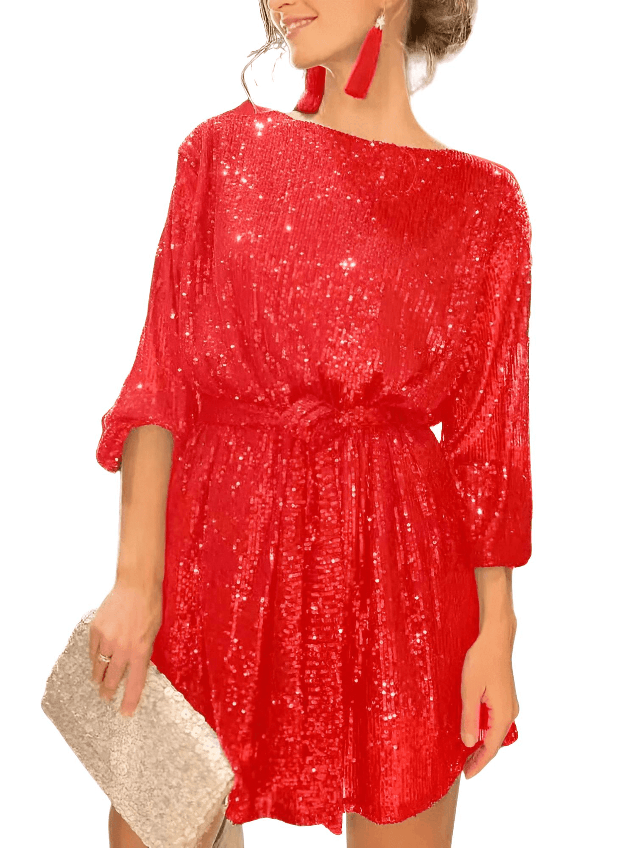 Women's Party Dress With Sequins -, Dress , Drestiny , Australia, Black, L, Long Sleeves, M, Mini Dresses, Pale Gold, Purple, Red, S, Silver, United Kingdom, United States, White, XL, XXL , Drestiny , www.shopdrestiny.com