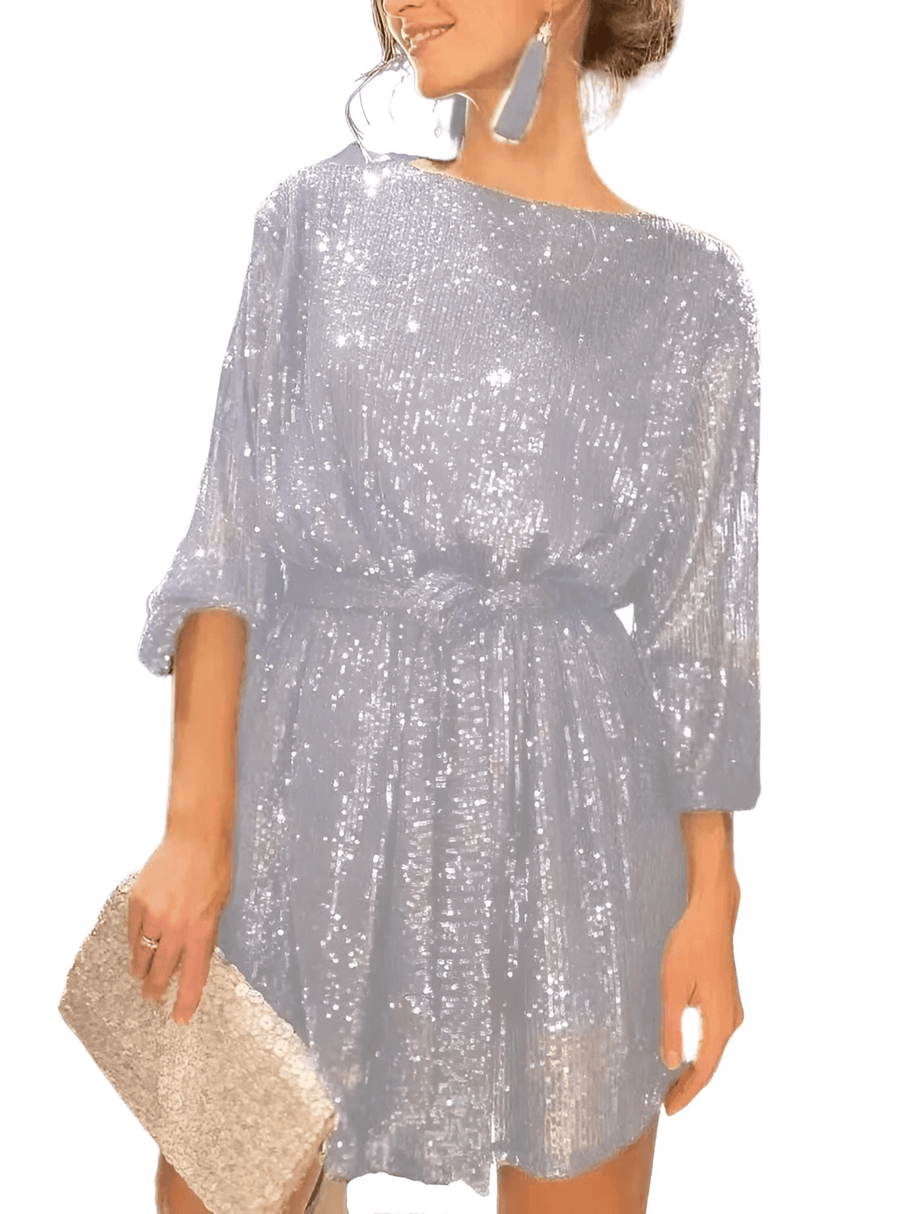 Women's Party Dress With Sequins -, Dress , Drestiny , Australia, Black, L, Long Sleeves, M, Mini Dresses, Pale Gold, Purple, Red, S, Silver, United Kingdom, United States, White, XL, XXL , Drestiny , www.shopdrestiny.com