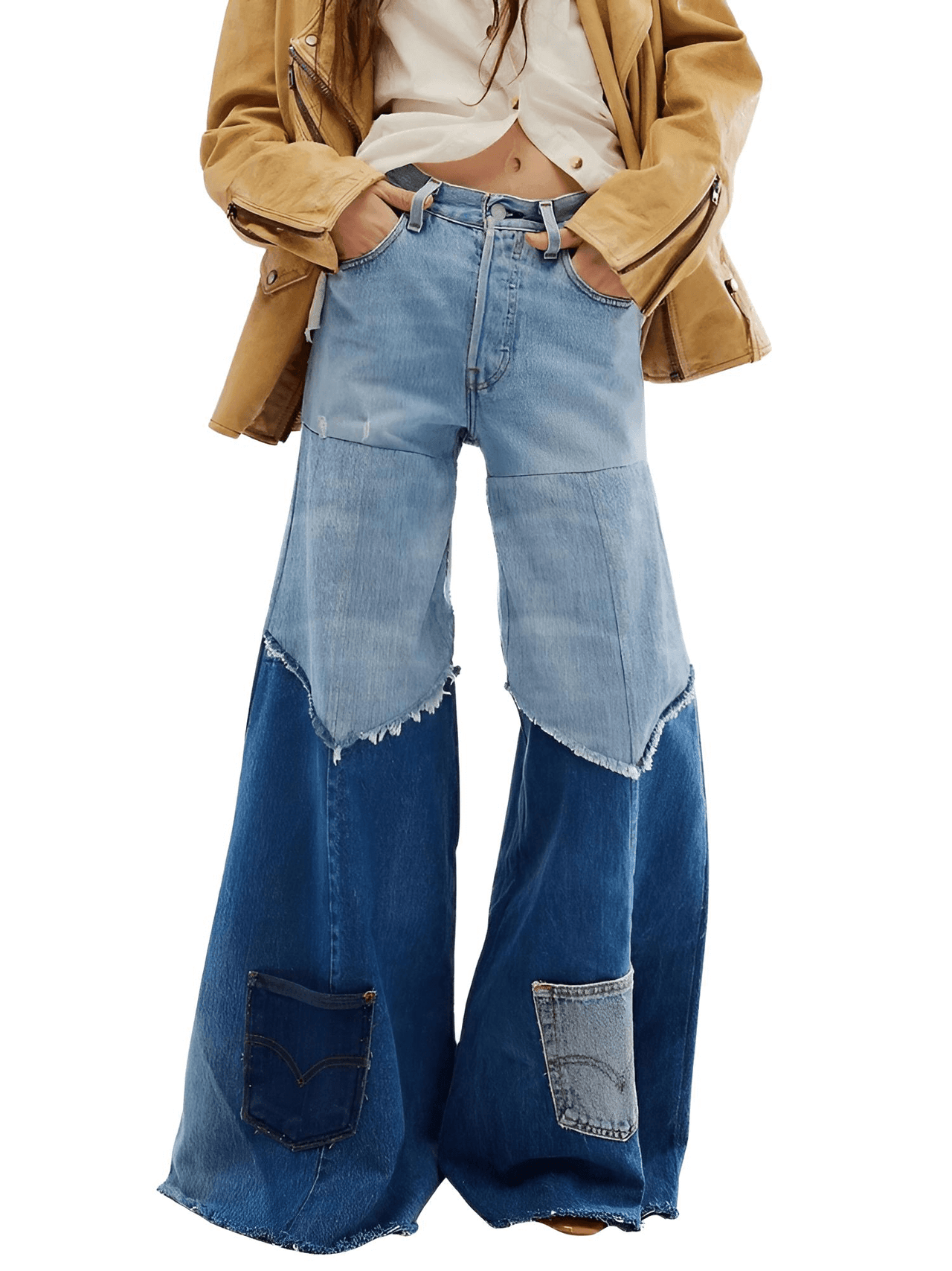 Women's Patchwork High Waist Wide-Legged Denim Jeans -, Jeans , Drestiny , 4XL, Australia, Blue, Casual Pants, Dark Blue, Jeans, L, Light Blue, M, United Kingdom, United States, XL, XXL, XXXL , Drestiny , www.shopdrestiny.com