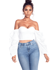 Thumbnail for Women's Puff Sleeve Off Shoulder Sexy Crop Top -, Crop Tops , Drestiny , Australia, Blouses, Canada, Casual Shirts, Crop Tops, Dress Shirts, Gender_Women, L, Light Blue, Long Sleeves, M, New Zealand, Off Shoulder, S, United Kingdom, United States, White, XL , Drestiny , www.shopdrestiny.com