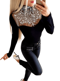 Thumbnail for Women's Sexy Black Rhinestone Long Sleeve Top -, Shirts , Drestiny , Australia, Black, Canada, Dress Shirts, L, Long Sleeves, M, New Zealand, S, United Kingdom, United States, XL , Drestiny , www.shopdrestiny.com