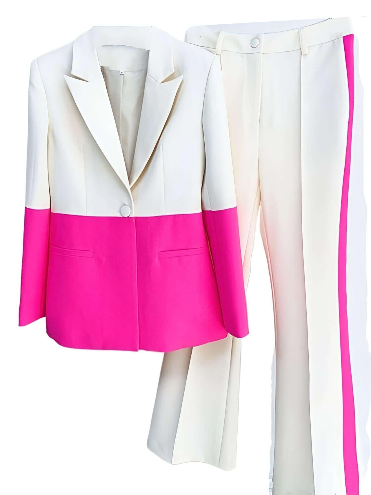 Women's Single Button Color Block Blazer Flare Pants Suit -, Outfit Sets , Drestiny , 4XL, 5XL, Australia, Canada, L, M, New Zealand, Pant Sets, Pant Suits, S, Suits, United Kingdom, United States, XL, XXL, XXXL , Drestiny , www.shopdrestiny.com